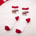 Thick warm coral fleece Christmas socks featuring red trim and brown reindeer pattern - White Reindeer