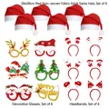 18-piece Christmas party set including Santa hats, reindeer headbands, and glitter glasses - Christmas Set 8 (6 Glasses+6 Headbands+6 Hats 28x38cm)