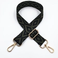 Adjustable dark green and black geometric rhombus embroidery wide shoulder strap with gold clips - Black Base Army Green