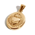 18k gold plated stainless steel oval pendant with heart and sunburst engraving - Oval Sacred Heart Pendant