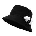Classic black bucket hat with a cute 3D plush panda doll, stylish cotton sun protection cap - M (56-58cm) / Black