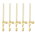 Cinco cadenas de metal dorado con cierres de langosta y terminales para joyería DIY - Agujero 3mm / Dorado