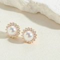 Orecchini vintage francesi con perla bianca e base dorata su pietra - Perla in oro 14K
