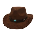 Brown faux suede western cowboy hat with turquoise stone and vintage metal studs - One Size / Coffee (Turquoise)
