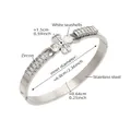 Silver stainless steel clover bangle featuring cubic zirconia and white shell inlay - Four-leaf Clover Style (Z087) / Steel
