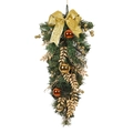 Golden Christmas teardrop swag with PVC pine needles, glitter bow, and metallic baubles - D224/70A (Gold & Green)