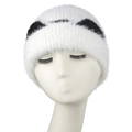 Chic panda-style fuzzy knit hat for women featuring warm ear protection in black and white - Panda Design Style / White