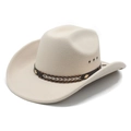 Classic cream felt cowboy hat with woven leather band and gold metal rivets on white backdrop - M (56-58cm) / Beige