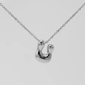 Polished silver bubble initial U pendant necklace in premium stainless steel - Silver-Letter U
