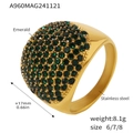 18K gold plated stainless steel ring featuring micro-pave green emerald cubic zirconia - US 7 / Emerald Green