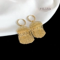 Elegant gold fan-shaped tassel earrings with long fringe on white silk background - 102# Ear Clip - Gold Tassel (Real Gold Plated)