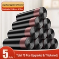 Black drawstring garbage bags 45x50cm 5 rolls 75 count with red handle ties - 5 Rolls 75 Pcs 45*50cm / Privacy Black