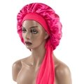 Rose red satin bonnet with wide elastic band and long ties for sleeping hair care - Medium / Rose Red
