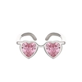 Silver glasses shaped adjustable ring with pink heart gemstones and creative design - Pink Heart Zircon Sunglasses Ring (K-1469)