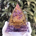 8cm Orgone energy pyramid with purple crystal gravel and copper tree of life - 8cm / Amethyst Tree Amethyst Base