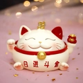 Ivory Maneki Neko ceramic cat figurine with gold accents and lucky red fortune bag - SJ0005-1 Wealth Flowing In / Extra Large Tray Display Series