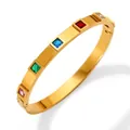 Golden bangle featuring five square-cut multicolored gemstones in a polished finish - Gold (KAS842)