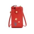 Vertical red PU leather phone crossbody bag with yellow tulip pattern and gold buckle - Red
