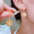 Vintage gold relief floral earrings with central pearl and elegant ring hook design - Matte Gold Relief Floral (N-1071)
