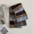 Brown and gray striped wool scarf with soft fluffy texture and brand tag for autumn winter - Grey Stripe