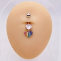 Rainbow heart-shaped belly button ring with large clear zircon on a silicone body model - Heart Shape (JE0795E)