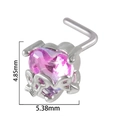 L-shaped stainless steel nose stud with pink heart-shaped stone and LOVE design - Pink Heart LOVE