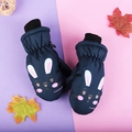 Waterproof navy blue winter mittens for kids with cute rabbit pattern and knit cuffs - One Size / Dark Blue Rabbit / 3-6 Years
