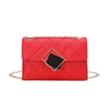 Chic red quilted PU leather chain bag for women with elegant golden geometric lock - Red
