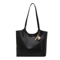 Borsa tote minimalista in morbida pelle nera da donna con ciondolo a tema baseball - Con Ciondolo / Nero