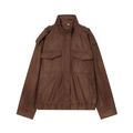 Women's minimalist dark brown faux suede jacket with cargo pockets and military epaulettes - S / Burgundy