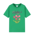 Loose green cotton T-shirt with Happy Mother's Day text and pink tulips print - XS / Tulip Print / Green
