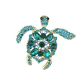 Exquisite sea turtle brooch with green crystals and blue rhinestones in gold setting - XD8658-Dark Green Crystal Turtle
