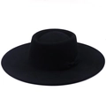 Chapeau melon noir en laine à bord plat avec ruban à nœud pour mode féminine d'hiver - Taille Unique 58cm / Noir