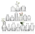 16-piece set of varied transparent glass vases with vintage embossed patterns - Clear (16 Pieces Set)