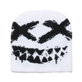 Berretto in maglia bianca hip-hop con motivo viso punk nero e stile casual di strada - M(56-58cm) / Stile Sorriso Occhi XX / Bianco