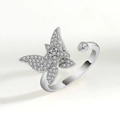 Silver adjustable rotating anxiety ring with sparkling butterfly crystal design - Adjustable Open / White Gold Butterfly (AJ065)