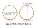 Detailed measurement of large 18K gold brass hoop earrings showing 6.8cm diameter - Large Textured Hoop Style (KE1061-1) / 18K Gold