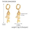Detail view of 18K gold plated fish earrings with dimensions and weight specs - White Fish Pendant Earrings (TXF298-2) / One Pair