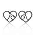Minimalist black heart-shaped wave earrings with hollow geometric design for women - 153 Heart Wave - Black