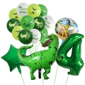 Detail of green dinosaur foil balloon with number four and roar printed latex balloons - Number 4