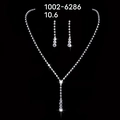 Silver waterdrop rhinestone necklace and earrings set for formal evening events - DTN10026286S-Y-Shaped Tassel Style