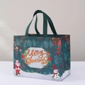 Dark green non-woven Christmas gift bag with Santa and snowman for holiday shopping - Christmas Style 1