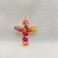 Ciondolo a croce con paillettes a cuore colorate e anello dorato per catena DIY - 3# (Ciondolo a Croce con Paillettes a Cuore Colorate)