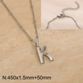 Silver rhinestone letter K pendant necklace with steel chain and lobster clasp detail - Silver Letter K (KN287006-Z)