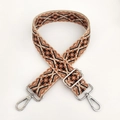 Detail of 3.8cm adjustable woven bag strap with retro geometric patterns and silver buckles - Silver Clasp / Beige Brown Floral