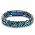 Rainbow plated stainless steel men's dragon bone link bracelet with magnetic clasp - Multicolor (KB162454-KFC)
