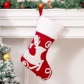 Chaussette de Noël rouge avec revers en fausse fourrure blanche et broderie renne - Motif Renne