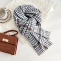 Houndstooth cashmere-feel scarf in grey, white, and brown checks with fringe trim - Grey Blue Style (Style 2)