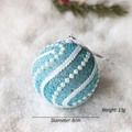 8cm light blue Christmas ball ornament with white glitter texture and pearl details - Blue
