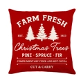 Red retro Christmas tree pillowcase with Farm Fresh print on breathable linen fabric - TQYM60-15 Farm Fresh Christmas Trees